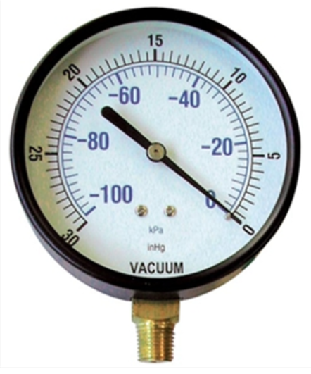 Vacuum Gauge, Bottom Mount w/ 0-30 In/KPA--Painted