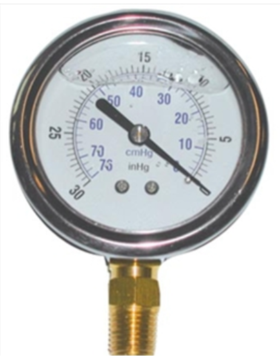 Vacuum Gauge, Bottom-Mount Glycerine Filled, w/ 0-30 In/KPA